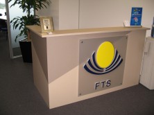 Custom Sales Counter 90 Degree Corner. 2 Tone Panel Front